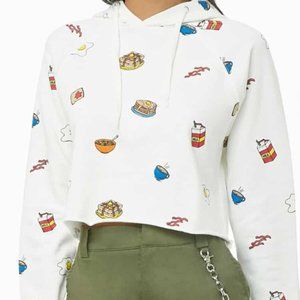 Breakfast Brunch Graphic Crop Hoody White Cream Forever 21 Size Small